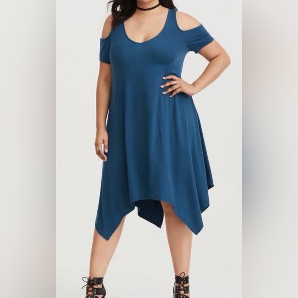 Torrid Blue Cold Shoulder Super Soft Midi Dress - Torrid Size 3 (22-24, 3X)